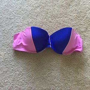 Blue, purple, coral bikini bandeau top