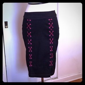 Black pencil skirt w/ pink corset detail NWOT
