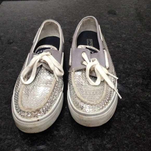 Silver sparkle sperry's size 6