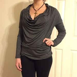 Dark gray lightweight cowl neck top