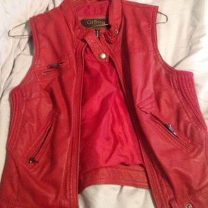 Red leather look vest