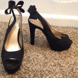 Black Peep Toe Heels with Bow