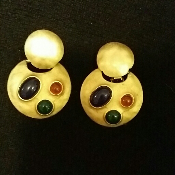 Vintage Gold Tone 3 Simulated Stones 2 Pieces