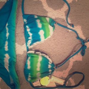 Teal and lime green bikini swimsuit