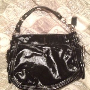 Black patent leather coach purse