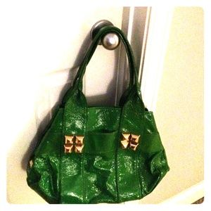 SHIH green patent purse
