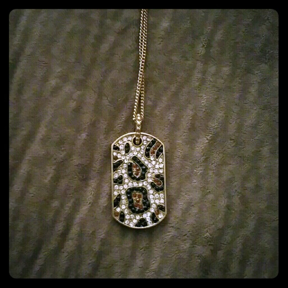 Animal print crystal dog tag necklace