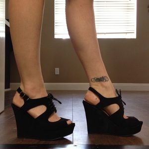 Lace up peep toe wedges
