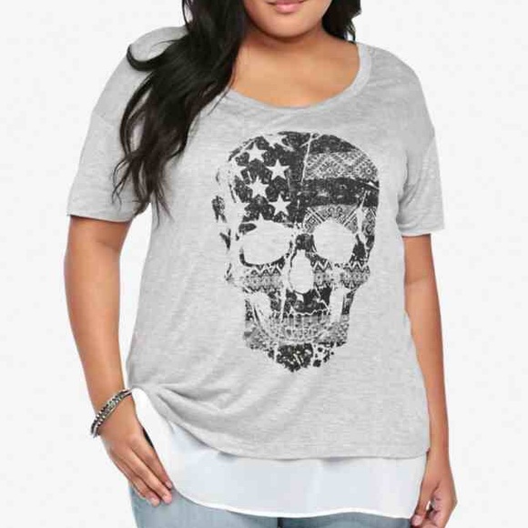 Skull Chiffon-Lined Split-Back Tee