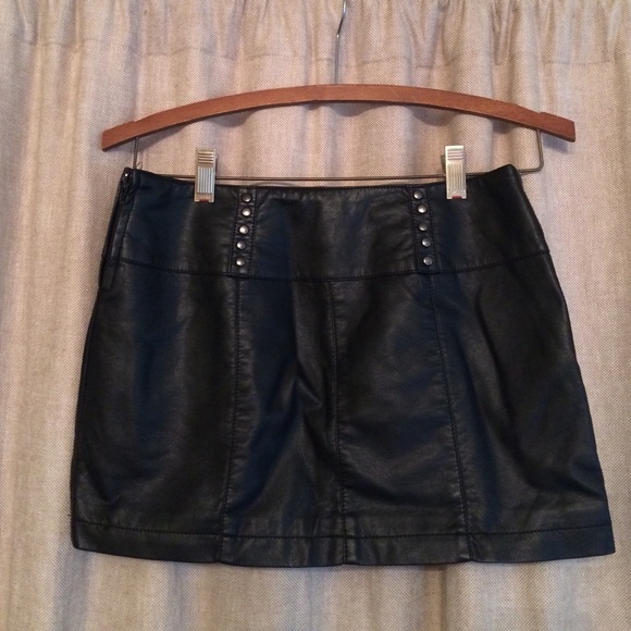 Black leather mini skirt