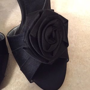 Nina Shoes - Nina Black Satin High Heel Sandals Rose Flower Bow Nina Shoes - Nina Black Satin High Heel Sandals Rose Flower Bow