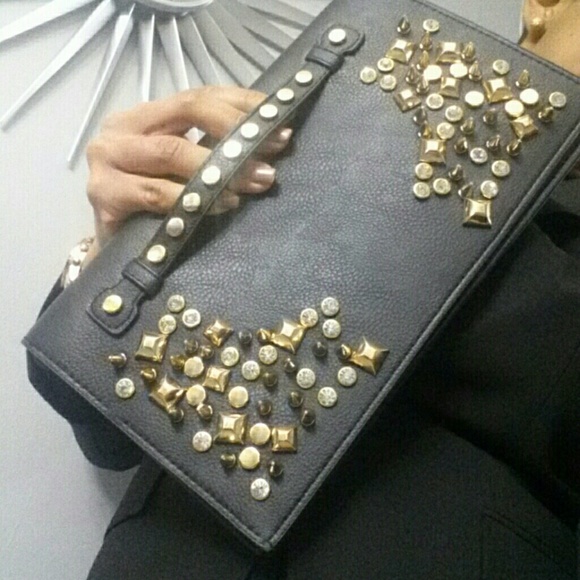 Black clutch with gold and Crystal studs. - Picture 2 of 4