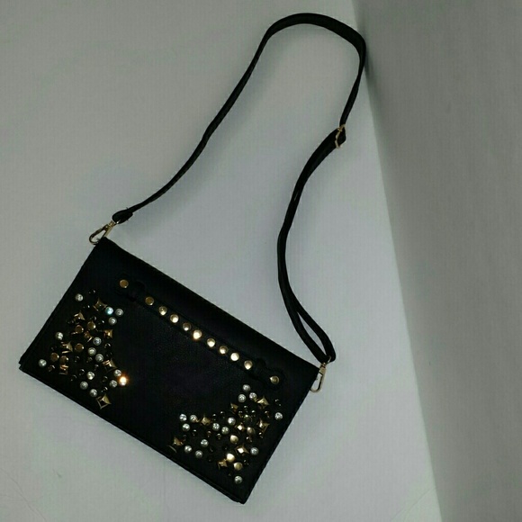 Black clutch with gold and Crystal studs. - Picture 3 of 4