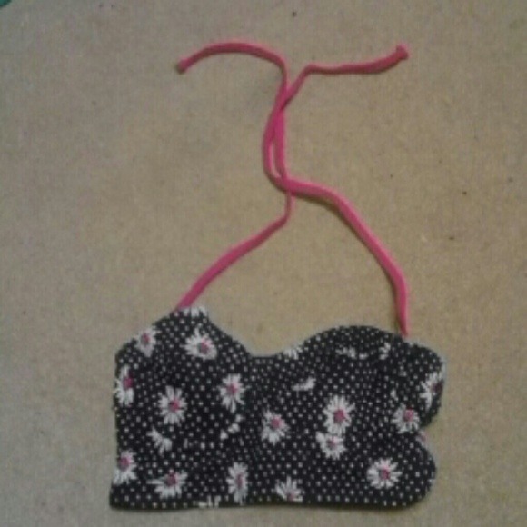 Navy Blue Flower Midkini Swim Top - NWOT