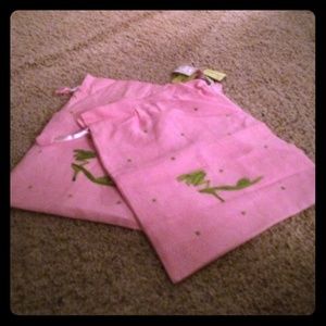 Pink:green shoe bags