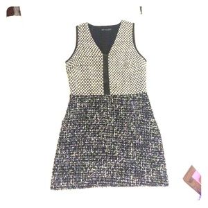 Tweed &leatherette dress