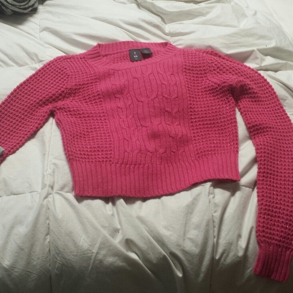 Medium crop sweater pink and silver sparkles