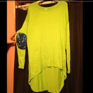 Lime Green LS Tunic w/ Sequin Elbows
