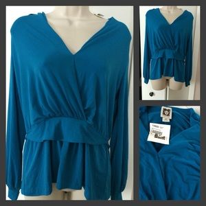 Anne Klein Faux Wrap Long Sleeve Top/Blouse