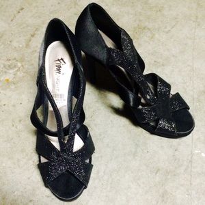 Silk, glitter high heels