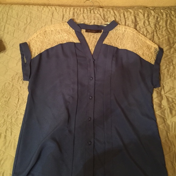 Navy blue top with lace.