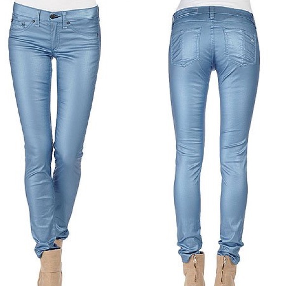 rag & bone Denim - Metallic Blue Skinny Jeans