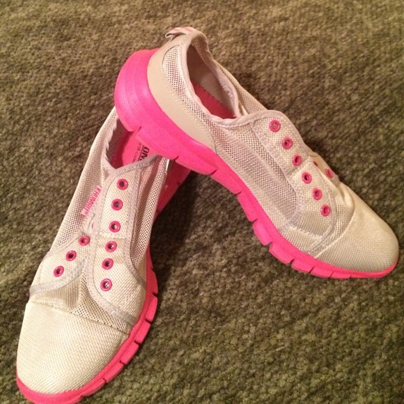 Hot pink & grey slip on athletic shoes,