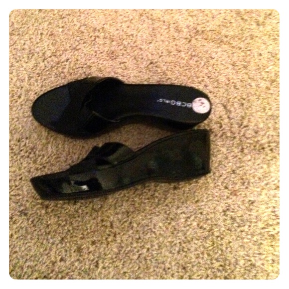 Black patent BCBG Girls wedge mules