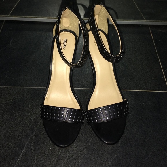 Black studded ankle strap heels