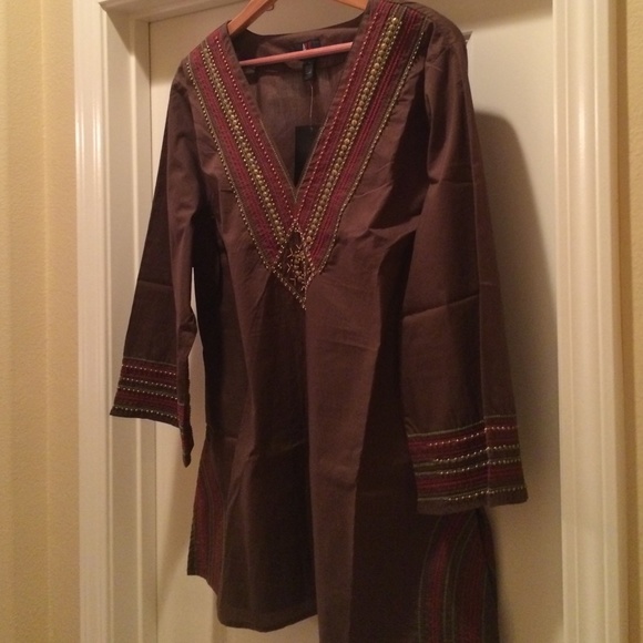 Brown beaded/ embroidered tunic