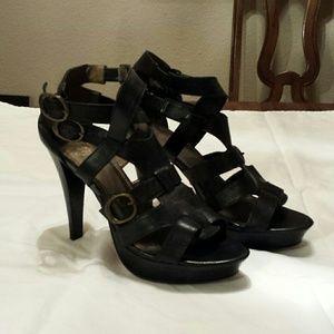 Fergie Black Leather Sandals