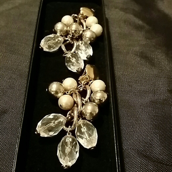 Earnings Simulated Crystal Pearls Silver/Gold Tone