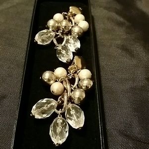 Earnings Simulated Crystal Pearls Silver/Gold Tone