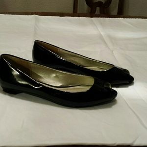 Classified Black Patent Leather Peep Toe Flats