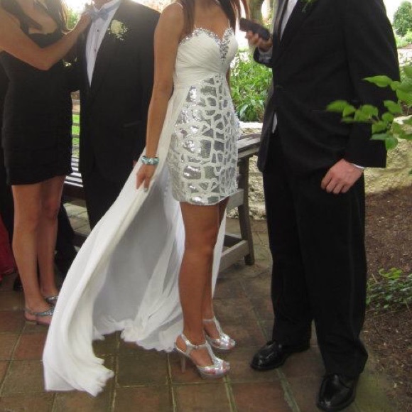 White and Silver sweetheart high low dress