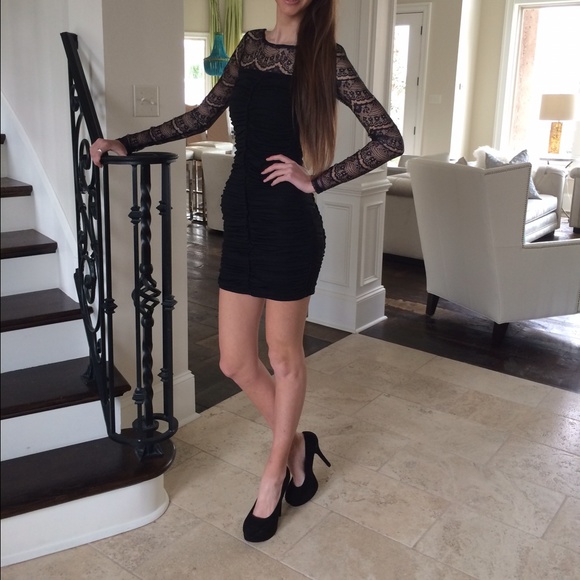 Black Lace Sleeve Dress