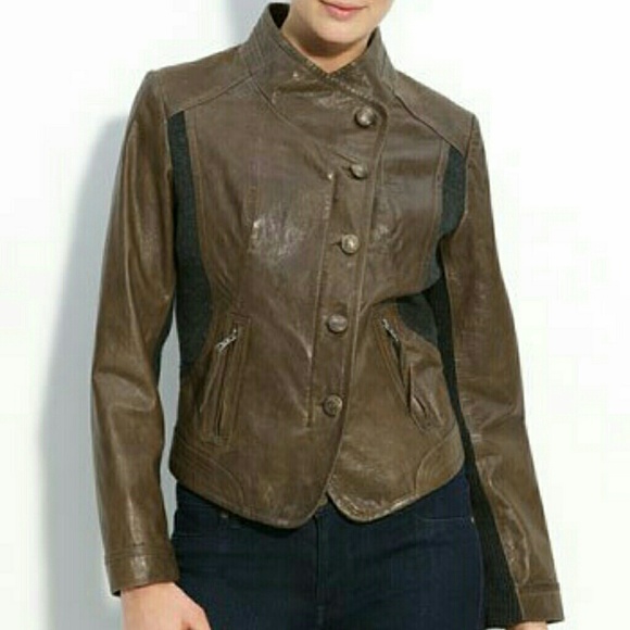 Via Spiga Military Style Brown Leather Jacket - Picture 2 of 4