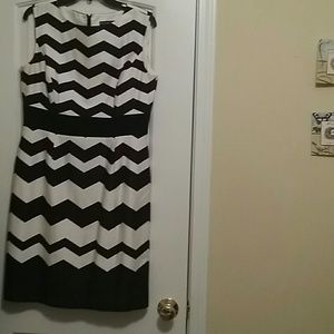 Navy blue and white patterned styled dress.