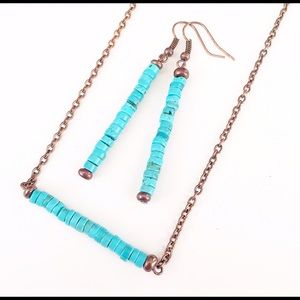 Real turquoise bead bar necklace and earring set