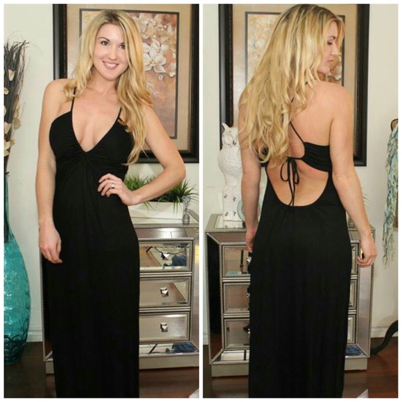 🆕 Black Maxi Dress with Low Open Criss Cross Back - Picture 2 of 3