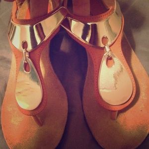 Tan and gold sandals