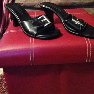 Make me an offer black high heel shoe with buckle
