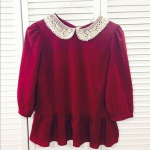 PETER PAN COLLAR PEPLUM TOP SZ M