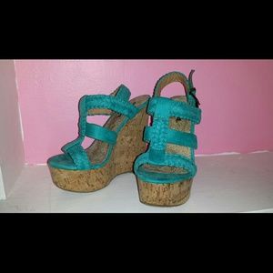 Turquoise wedge heels