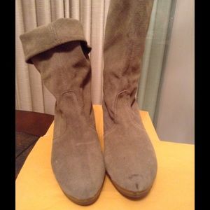 Green (sage) wedge boots.