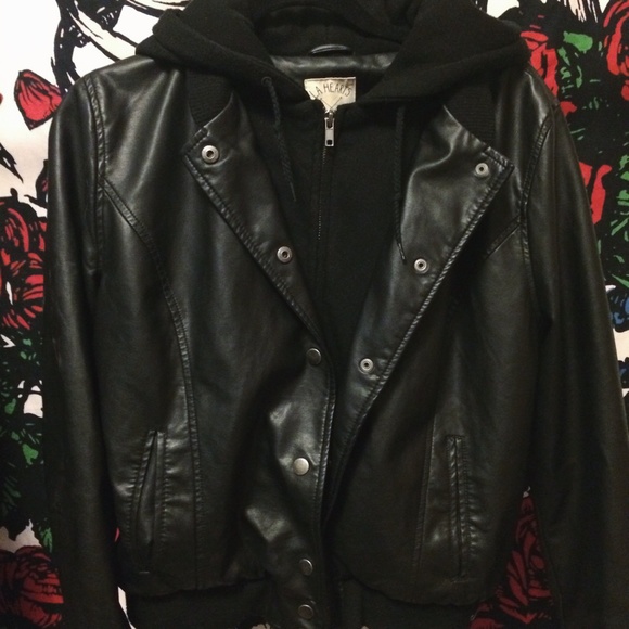 LA Hearts Pac Sun Leather Jacket w/ hood.