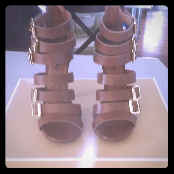 Brown leather strap heels