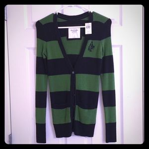 Abercrombie & Fitch green and navy striped cardi