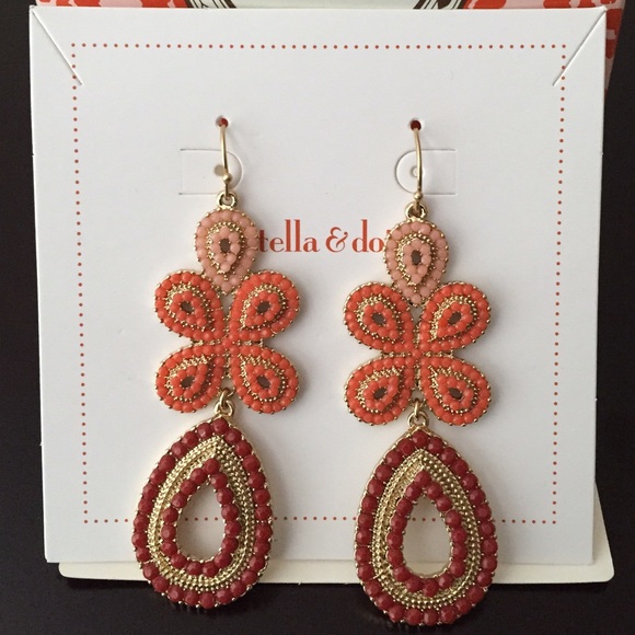 Stella & Dot Coral Chandelier Earrings