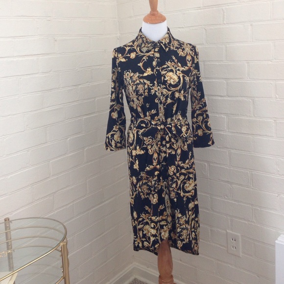 Forever21 black and gold print high low dress